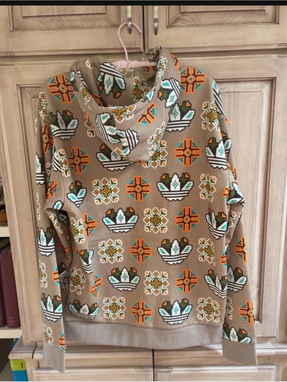 adidas tile Lego Taupe Hoodie with Orange, Green & White Geometric Floral Print